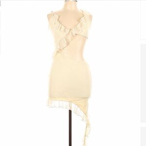 Oh Polly Cream Asymmetrical Ruffle Dress